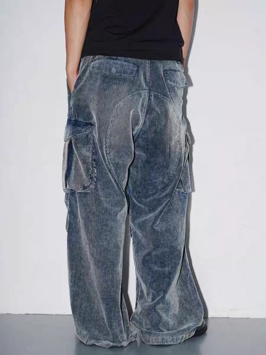 Distressed corduroy cargo work pants