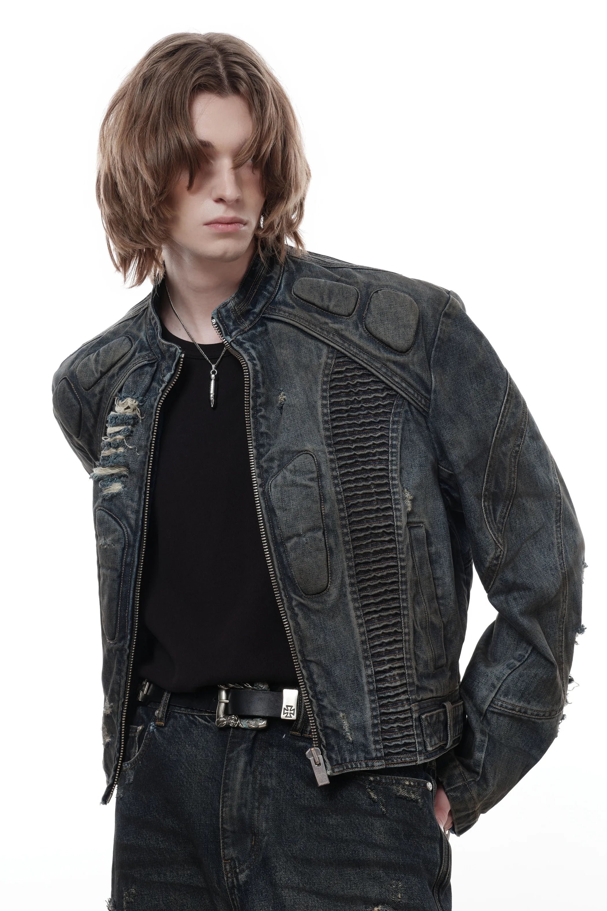 Dark Akira Distressed Denim Biker Jacket
