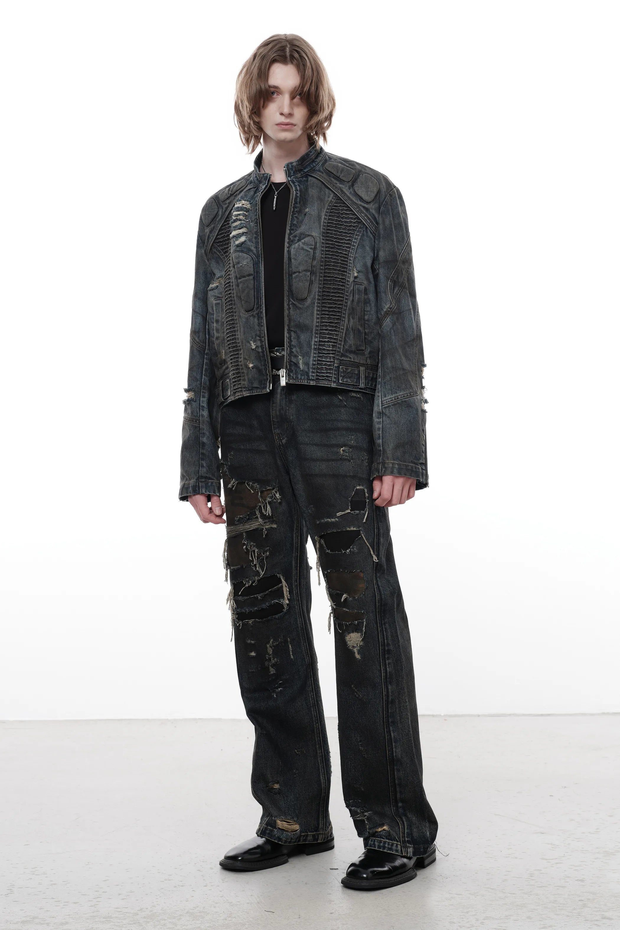 Dark Akira Distressed Denim Biker Jacket