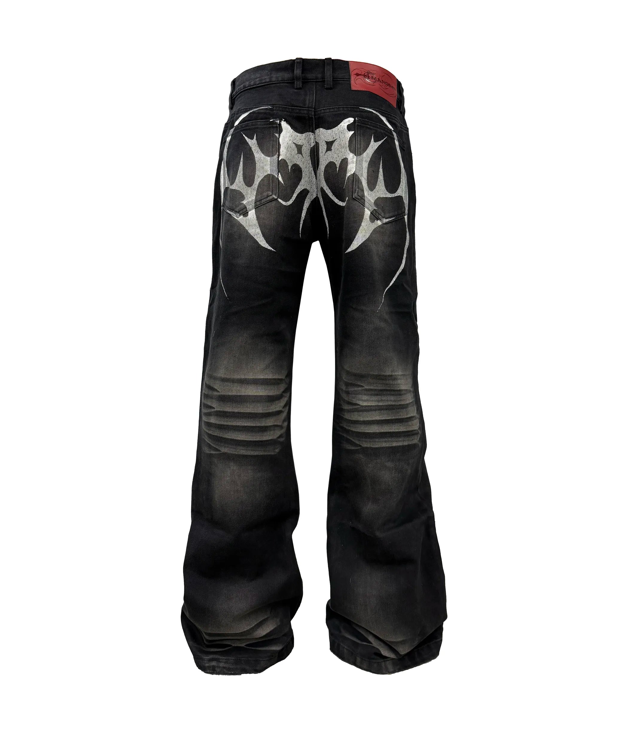 Black Totem Print Flared Jeans