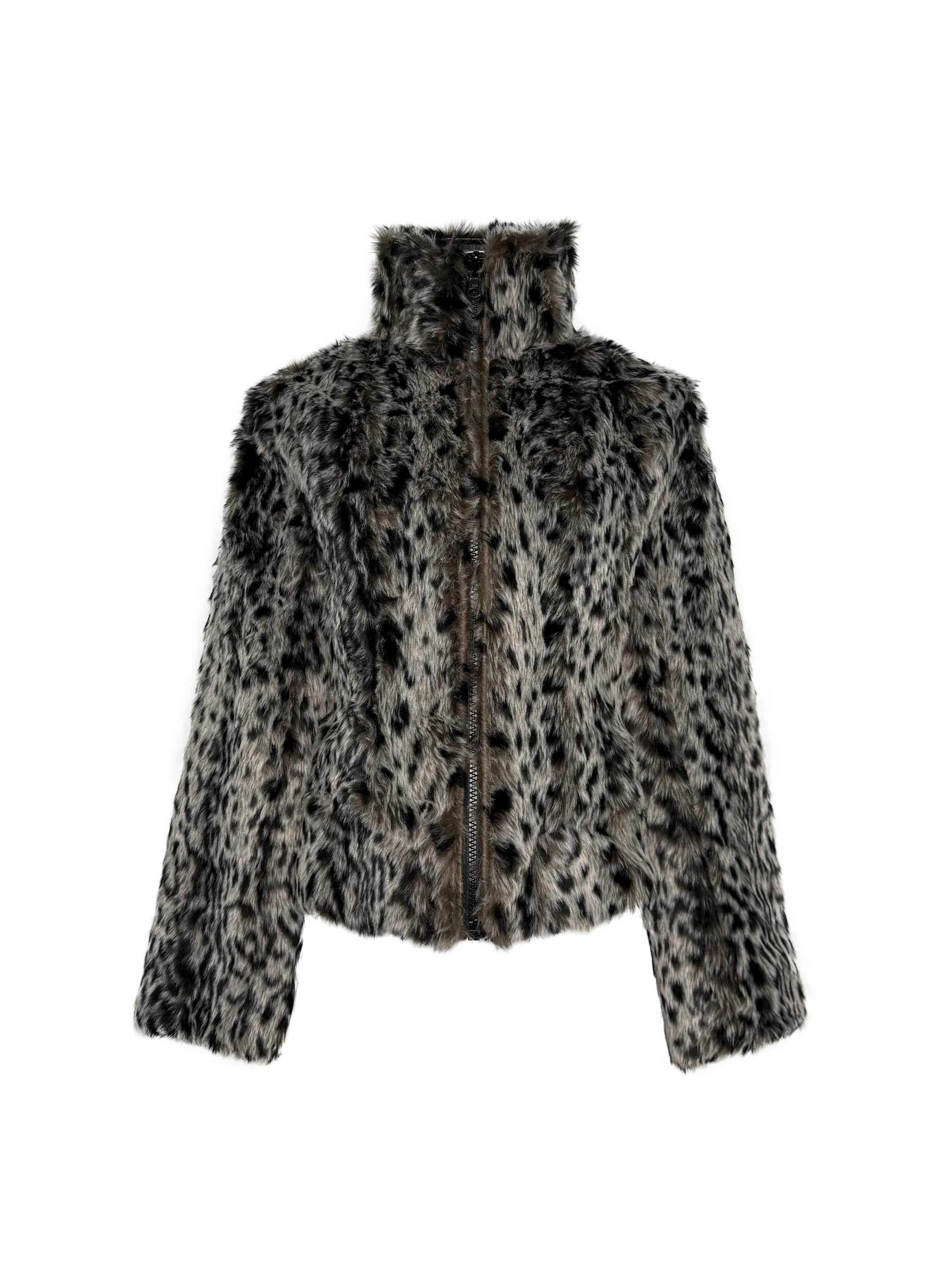 Leopard Print Reversible Faux Fur Leather Jacket