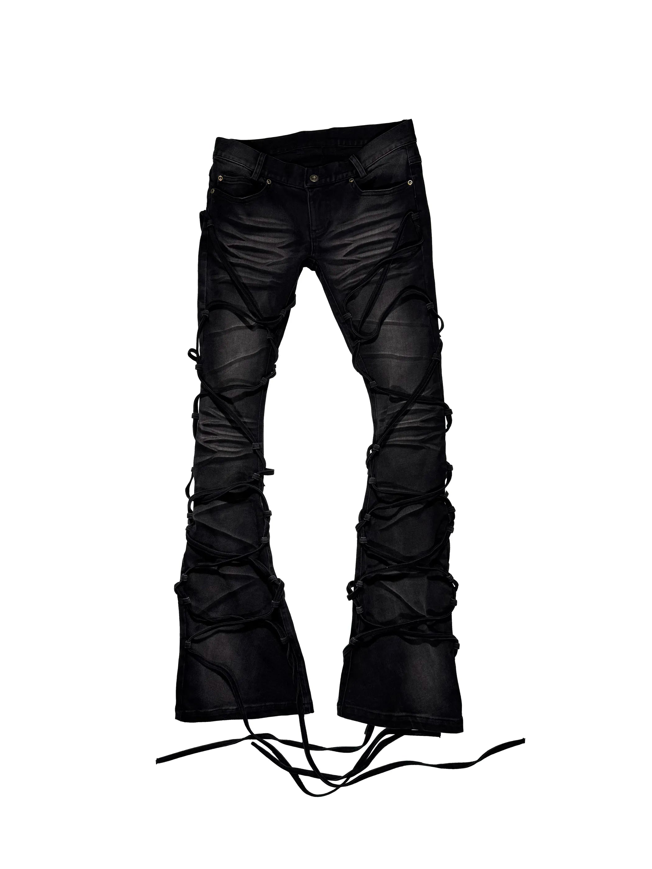 Two-Tone Lace-Up Flared Jeans