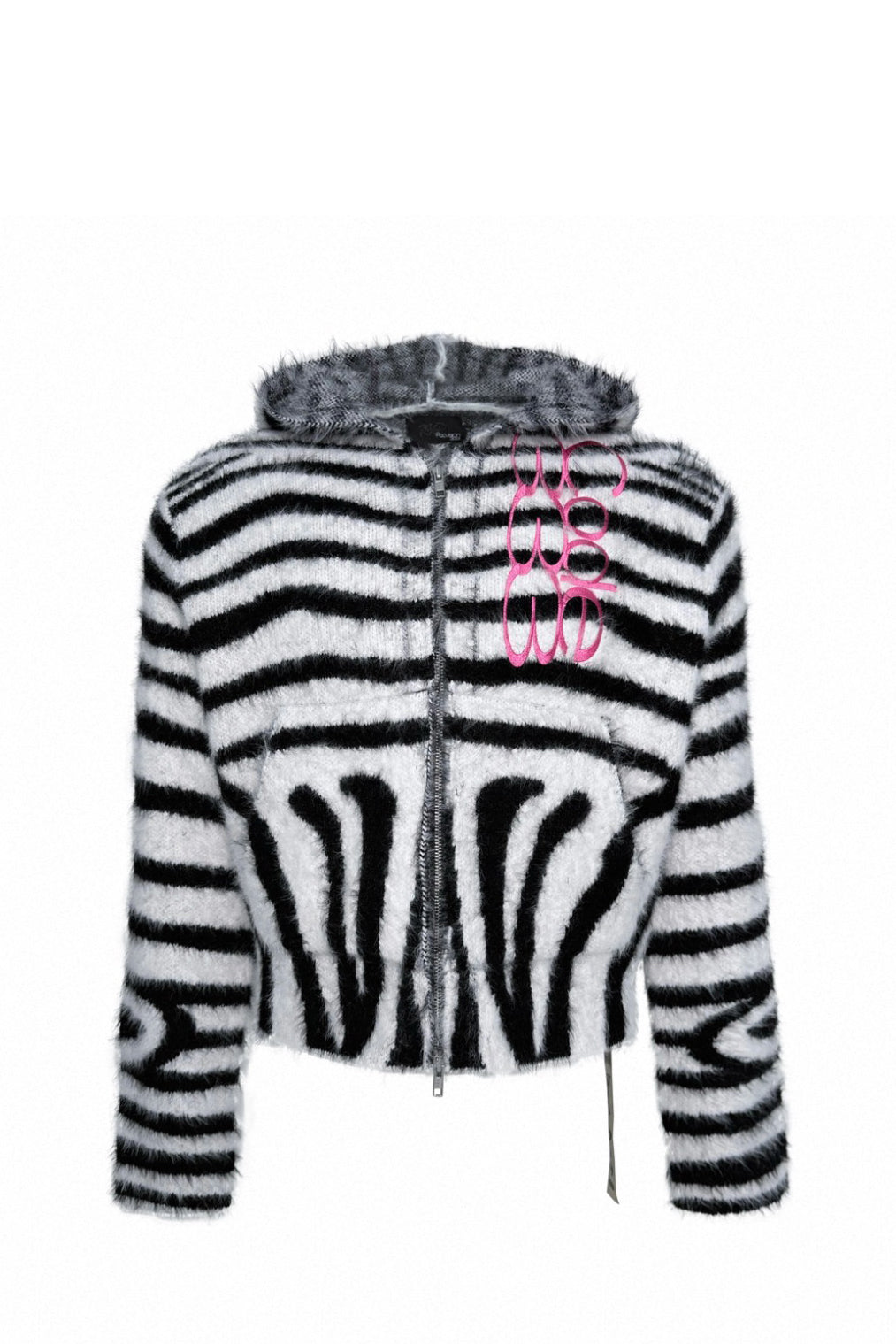 Zebra Print Hooded Fur Sweater