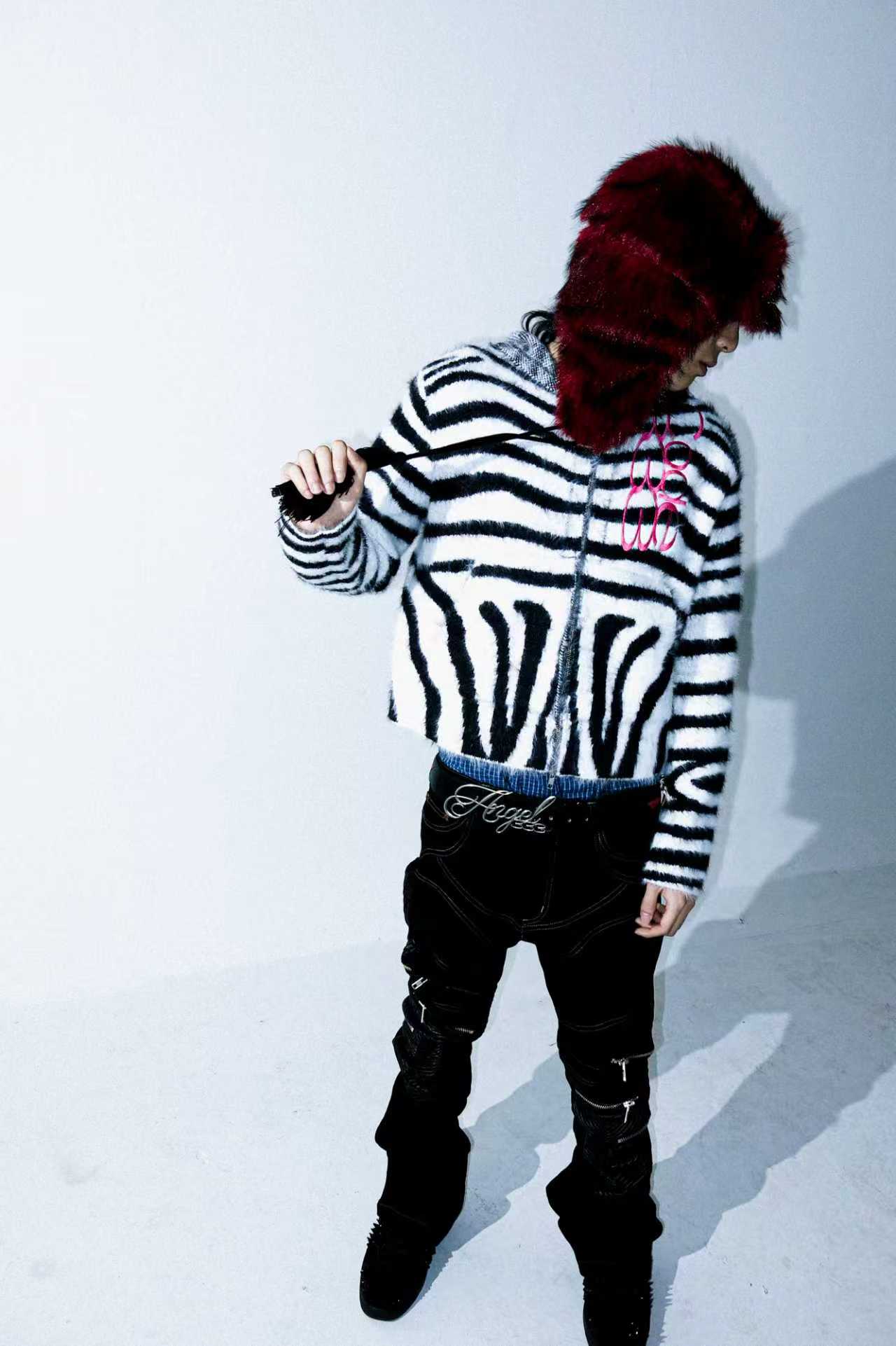 Zebra Print Hooded Fur Sweater