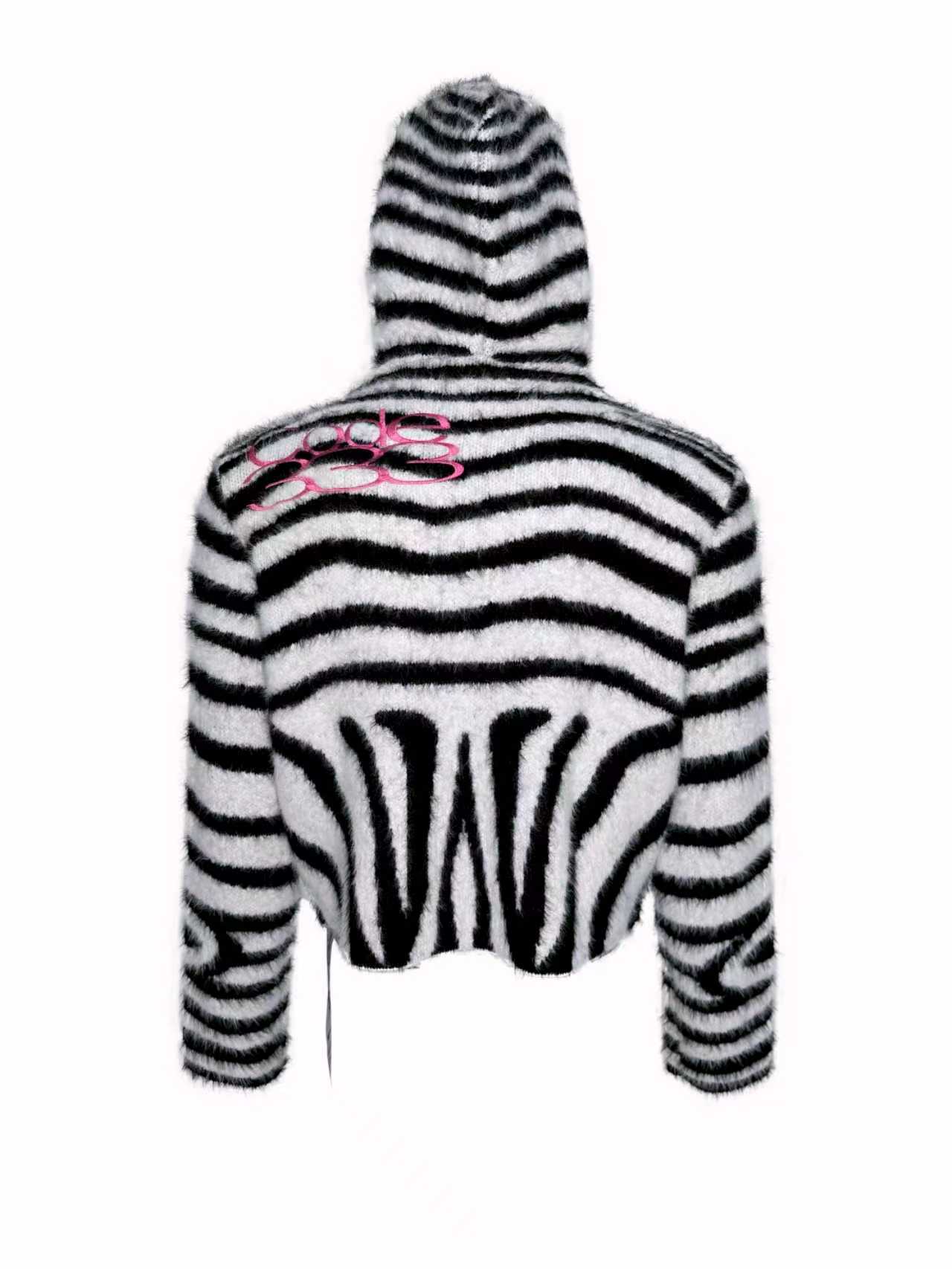 Zebra Print Hooded Fur Sweater
