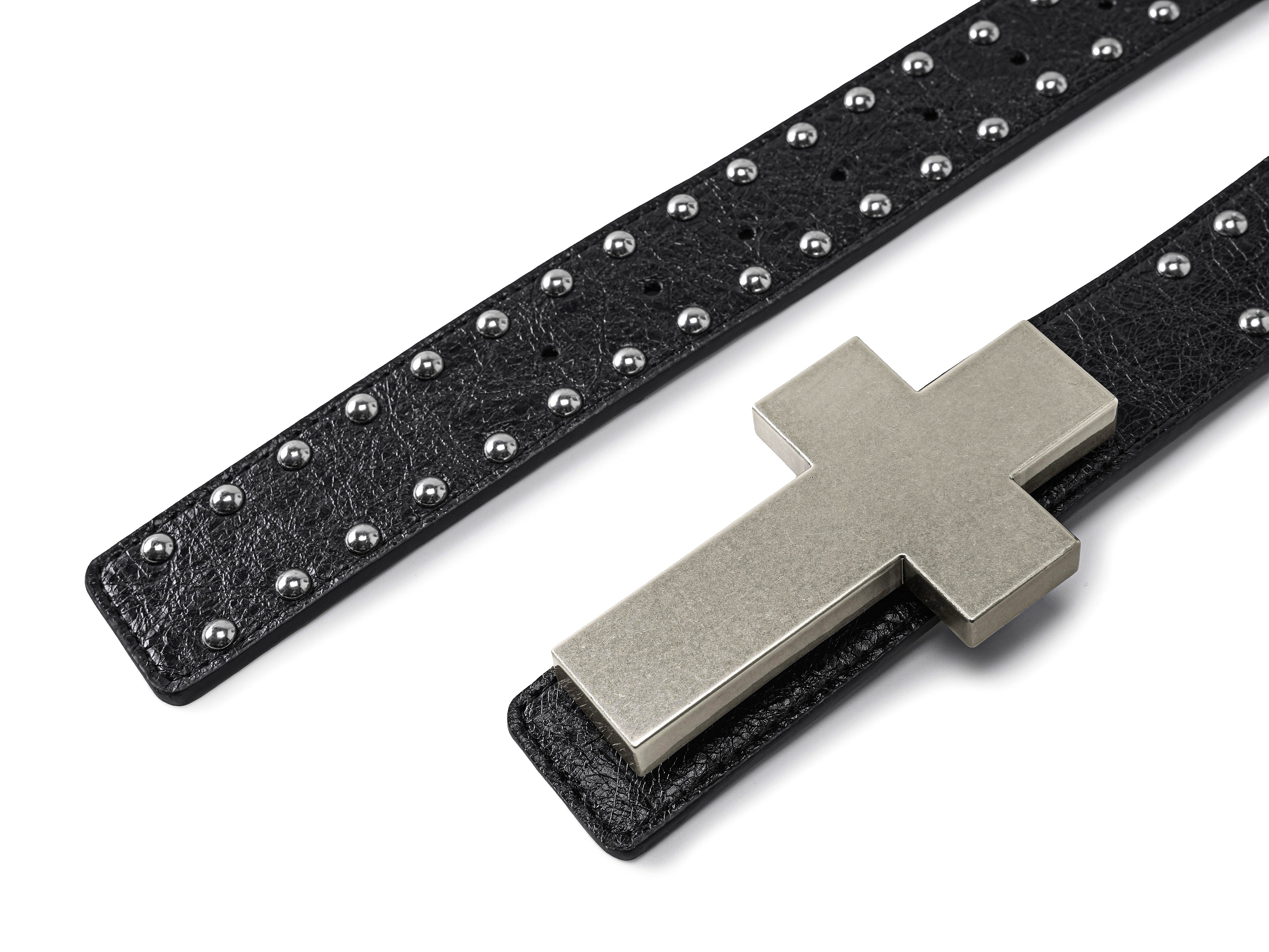 "✝" Cracked-texture studded belt