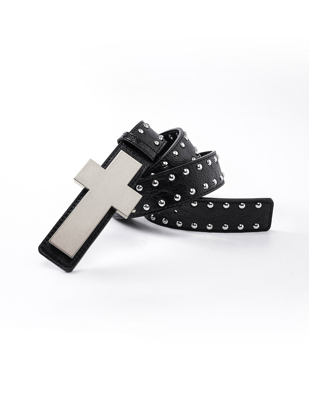 "✝" Cracked-texture studded belt