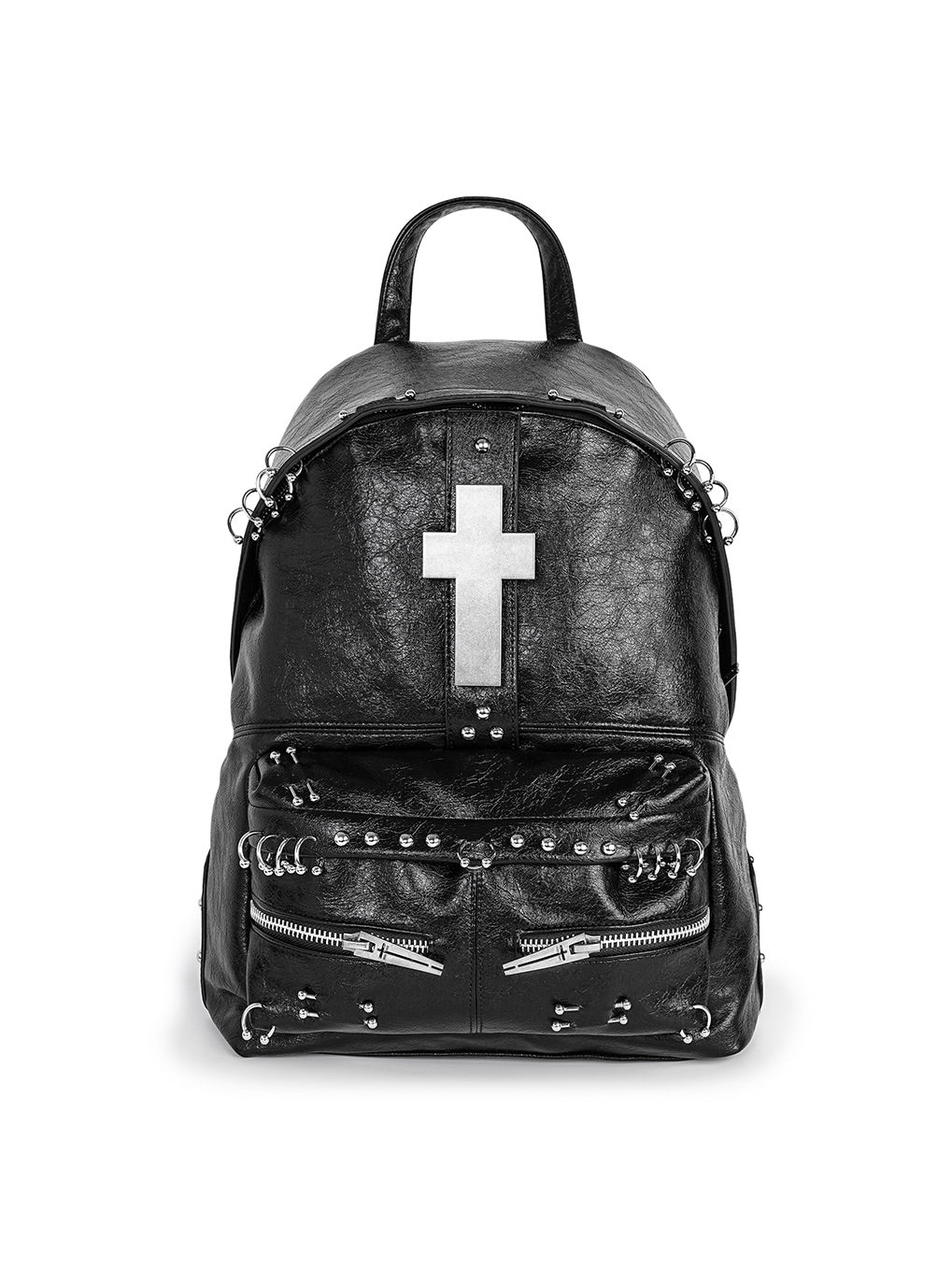 "✝" Cross-cracked leather backpack
