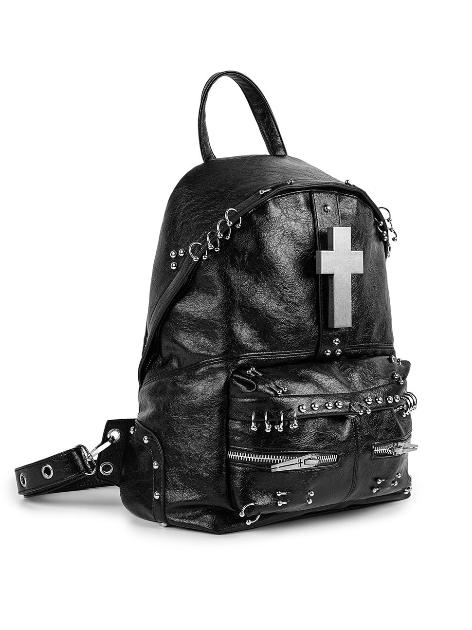 "✝" Cross-cracked leather backpack