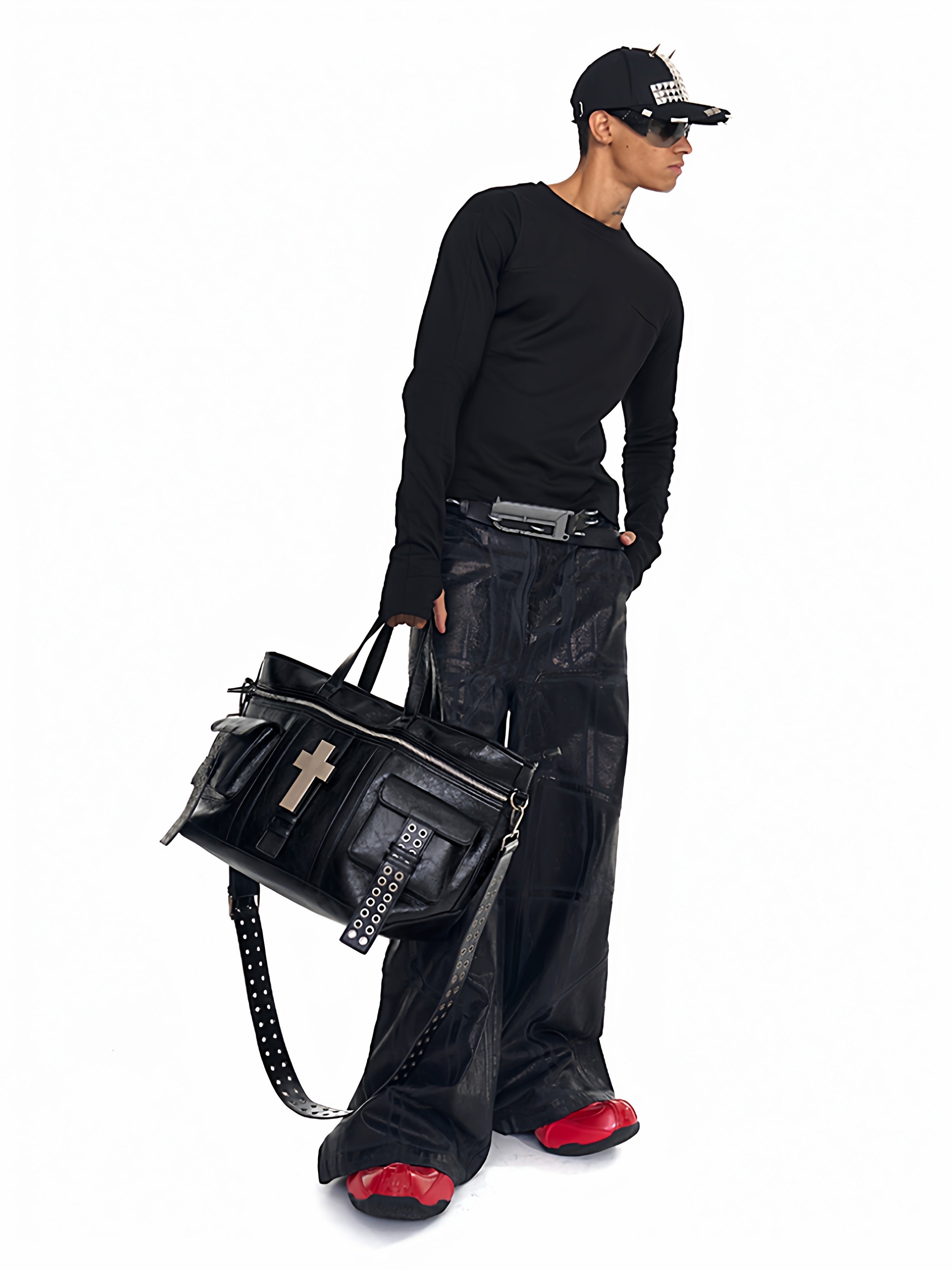 "✝" Cross-cracked leather bag
