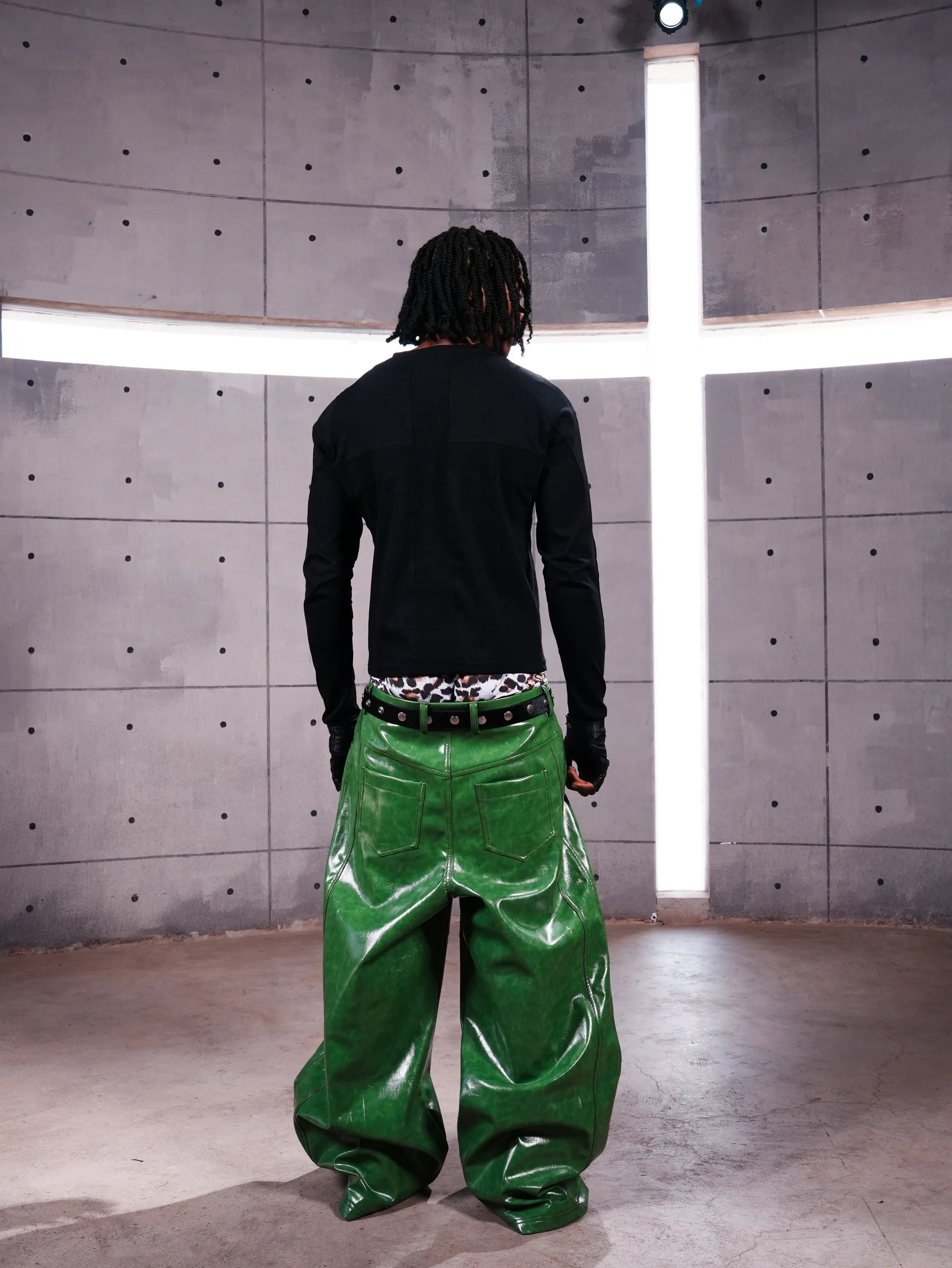 Liquid leather baggy pants