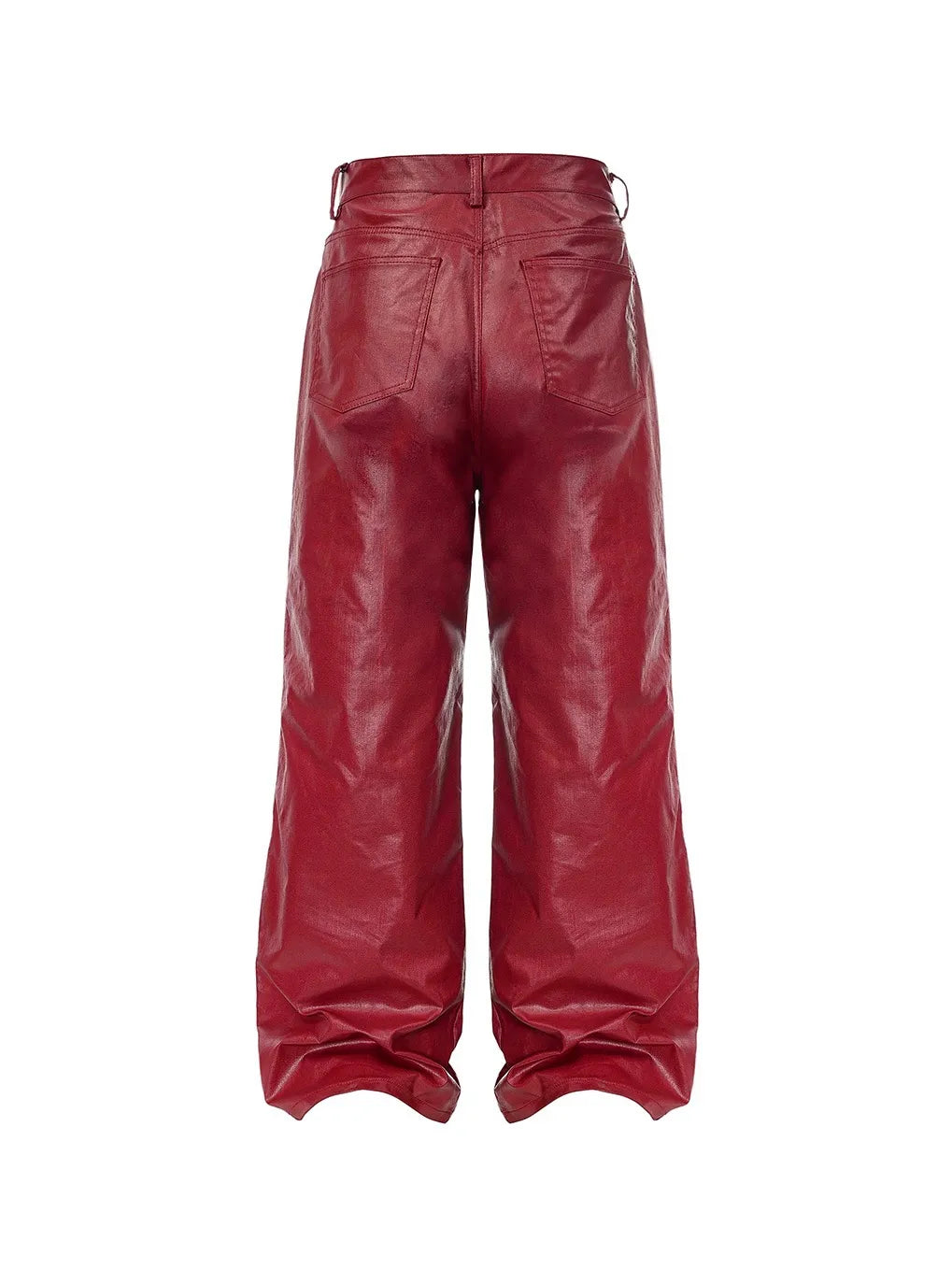 Liquid metal red coated straight-leg wax pants