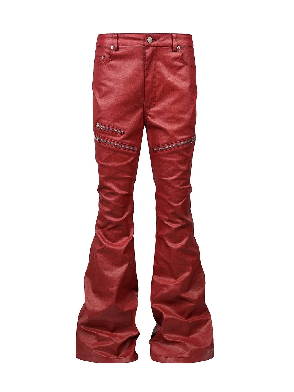 Liquid metal red coated wax pants