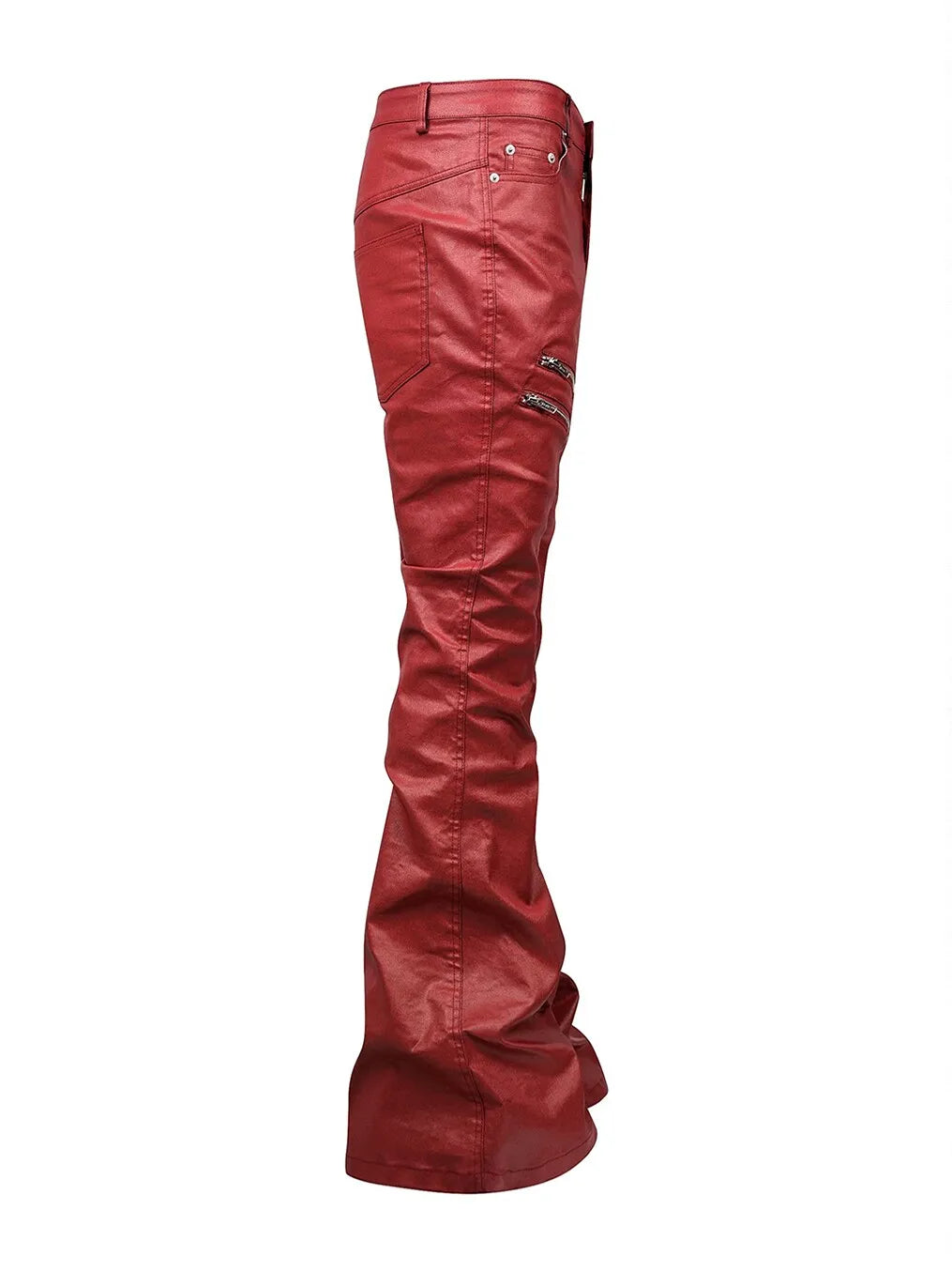 Liquid metal red coated wax pants