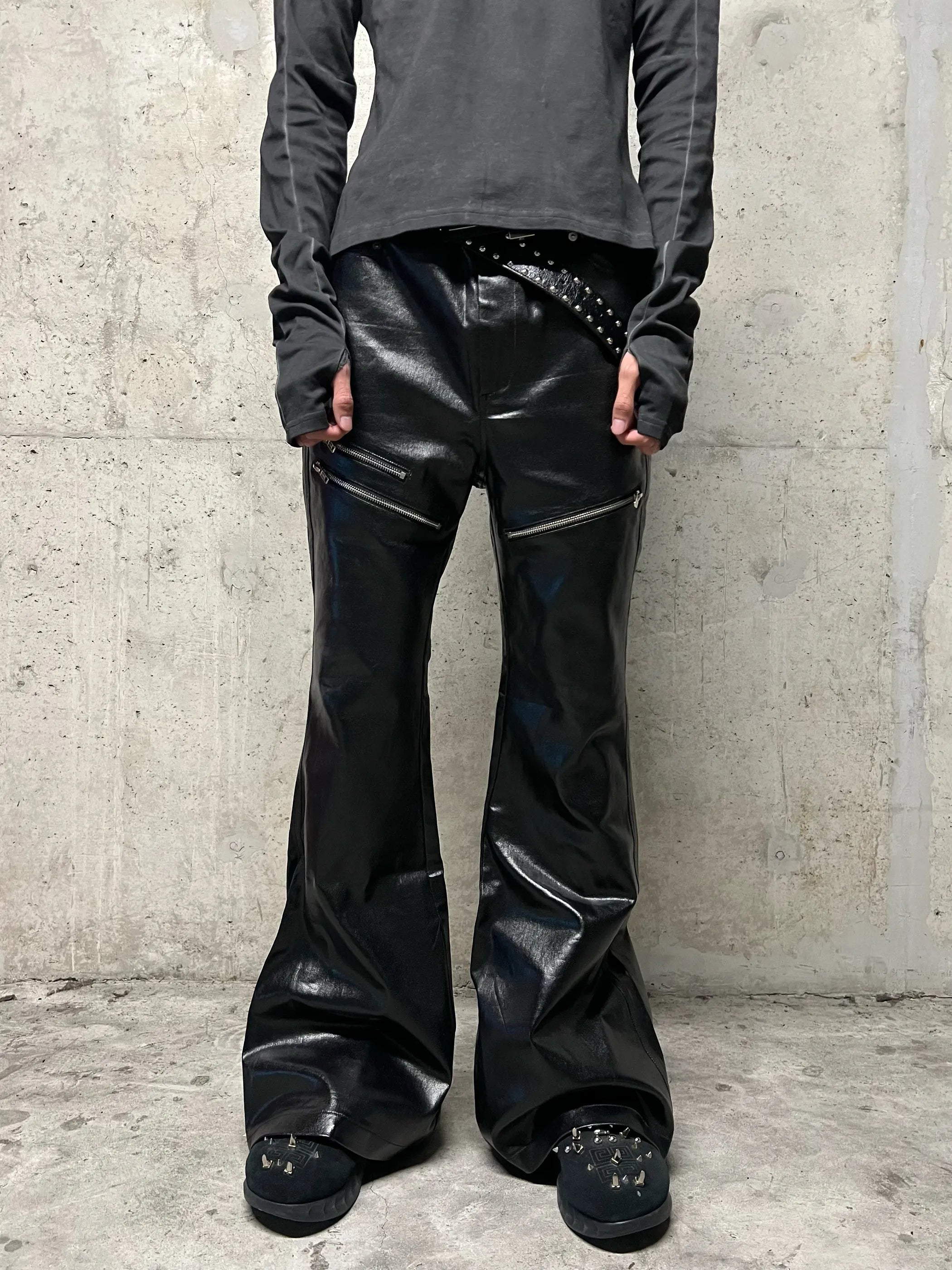 "RЖЯ" Liquid metal zip wax pants