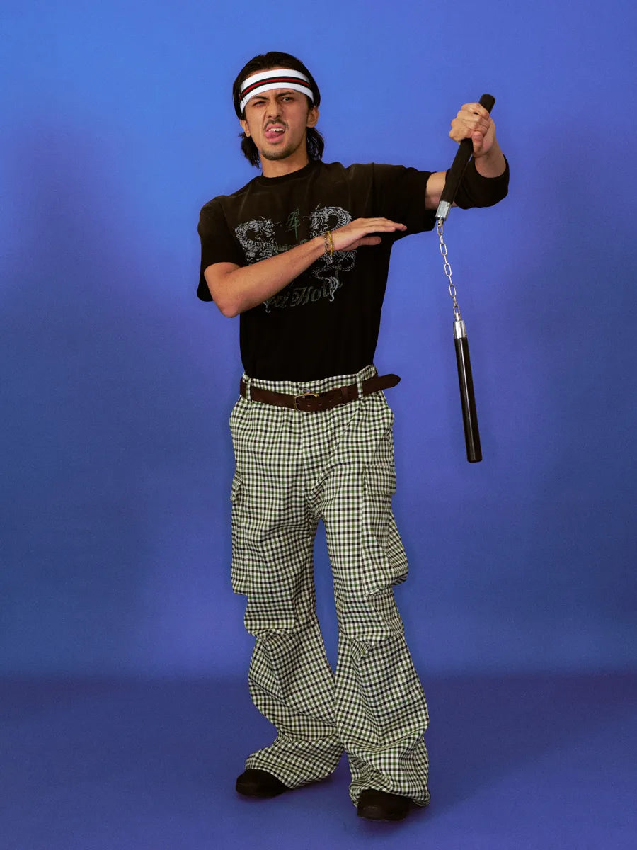 CUI HOTEL green plaid cargo pants