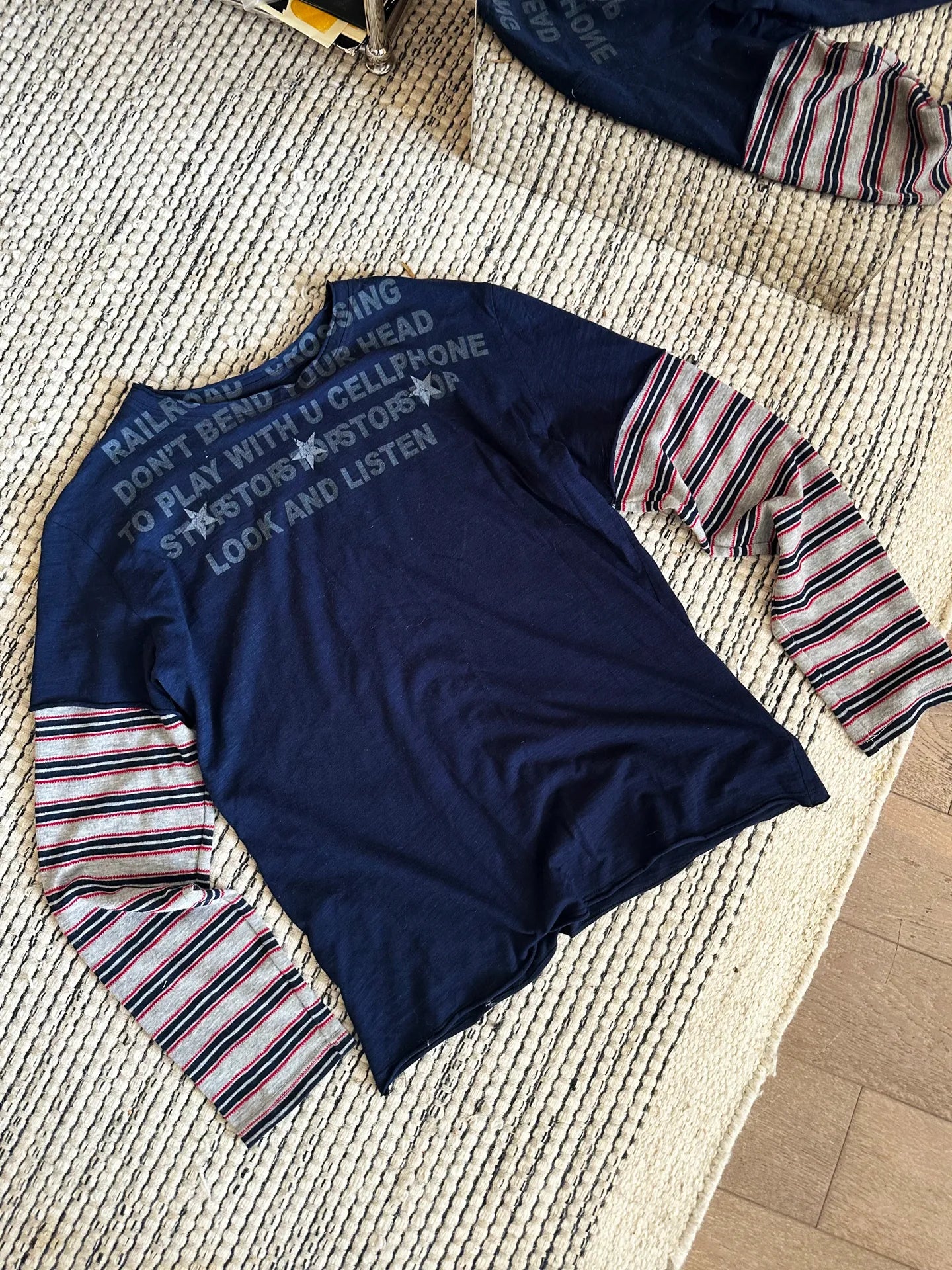 Striped Fake Two-Piece Long Sleeve