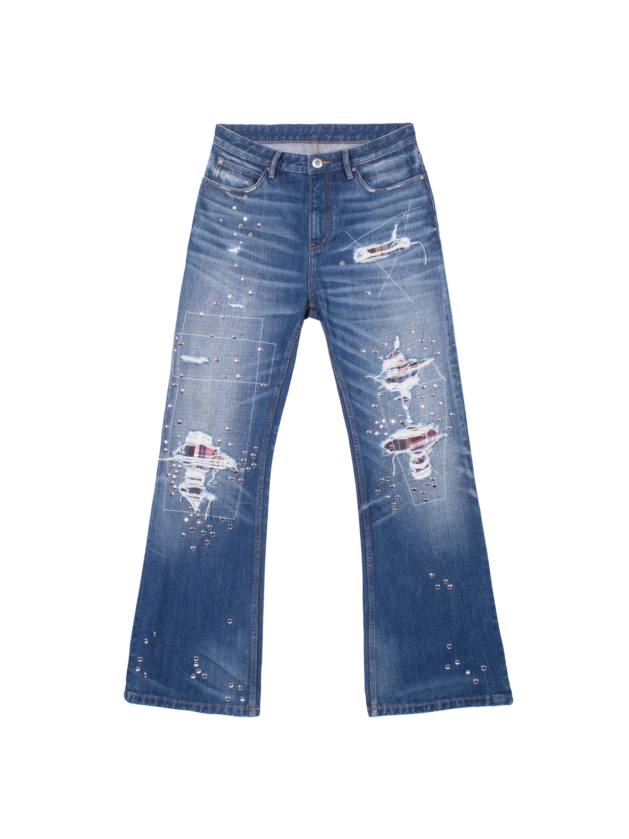 Patchwork rivet denim jeans