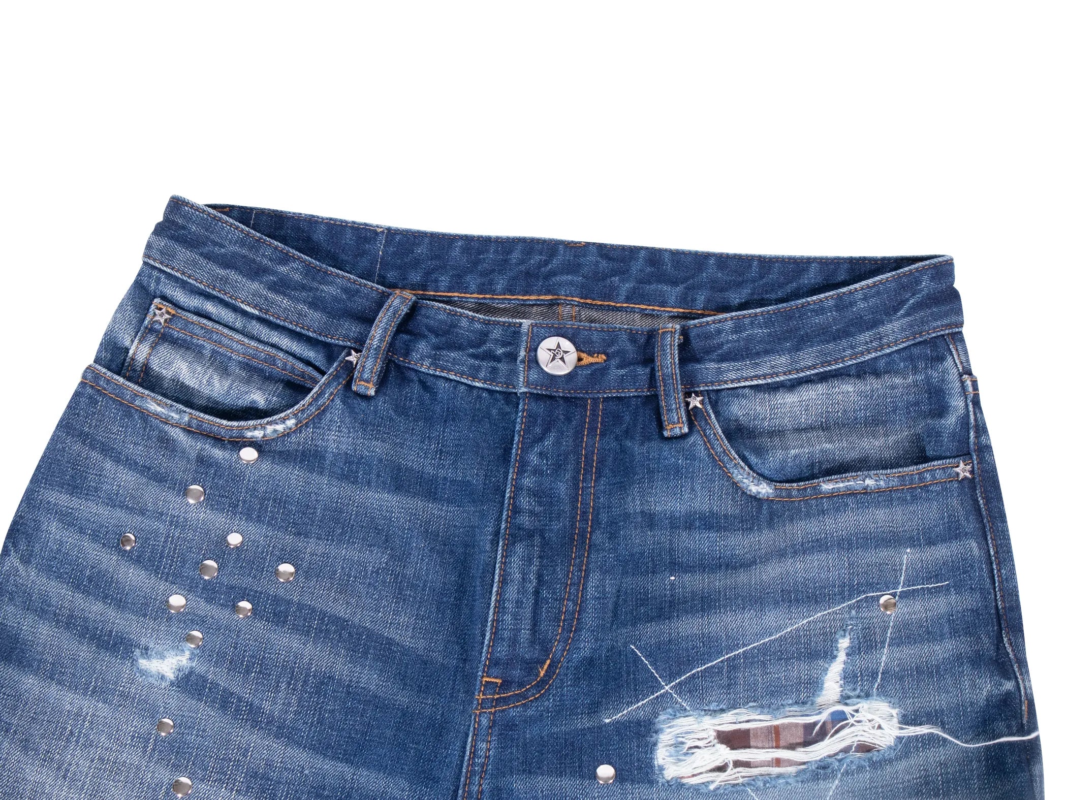 Patchwork rivet denim jeans