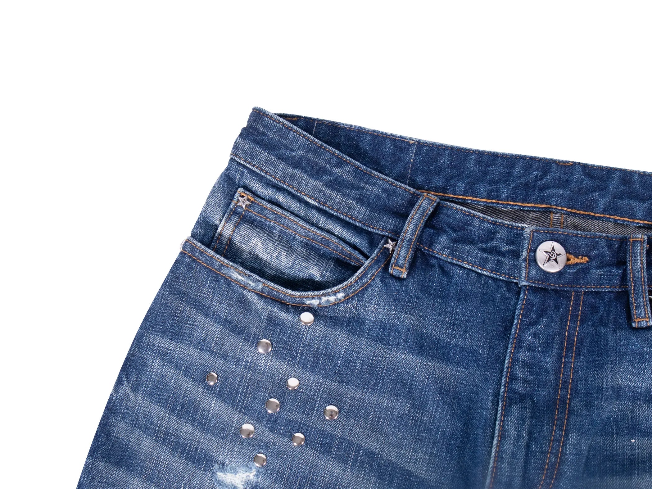 Patchwork rivet denim jeans
