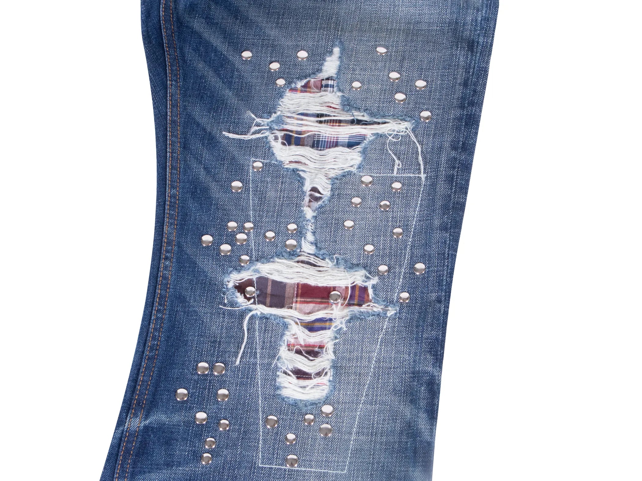 Patchwork rivet denim jeans
