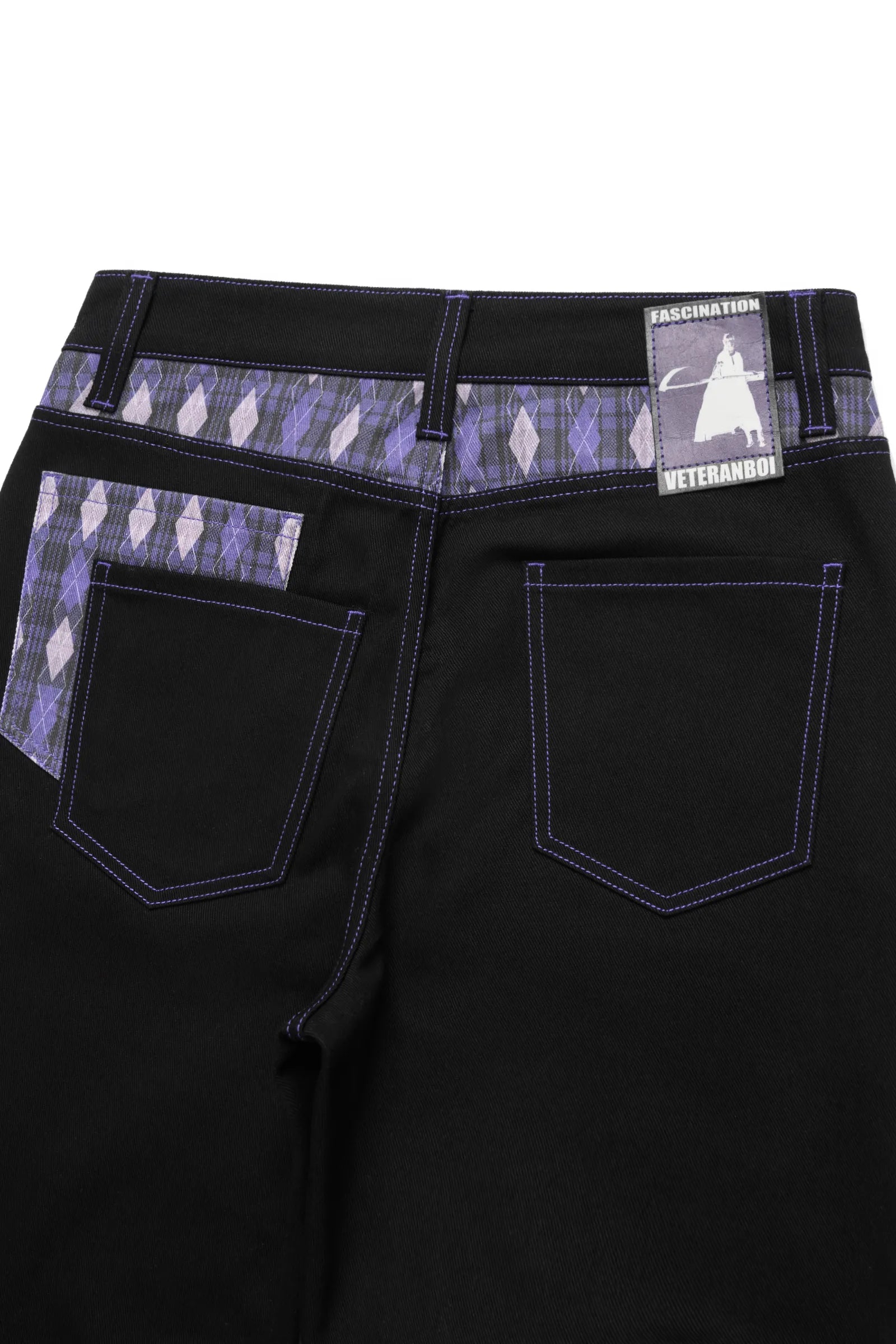 Purple diamond-grid jeans