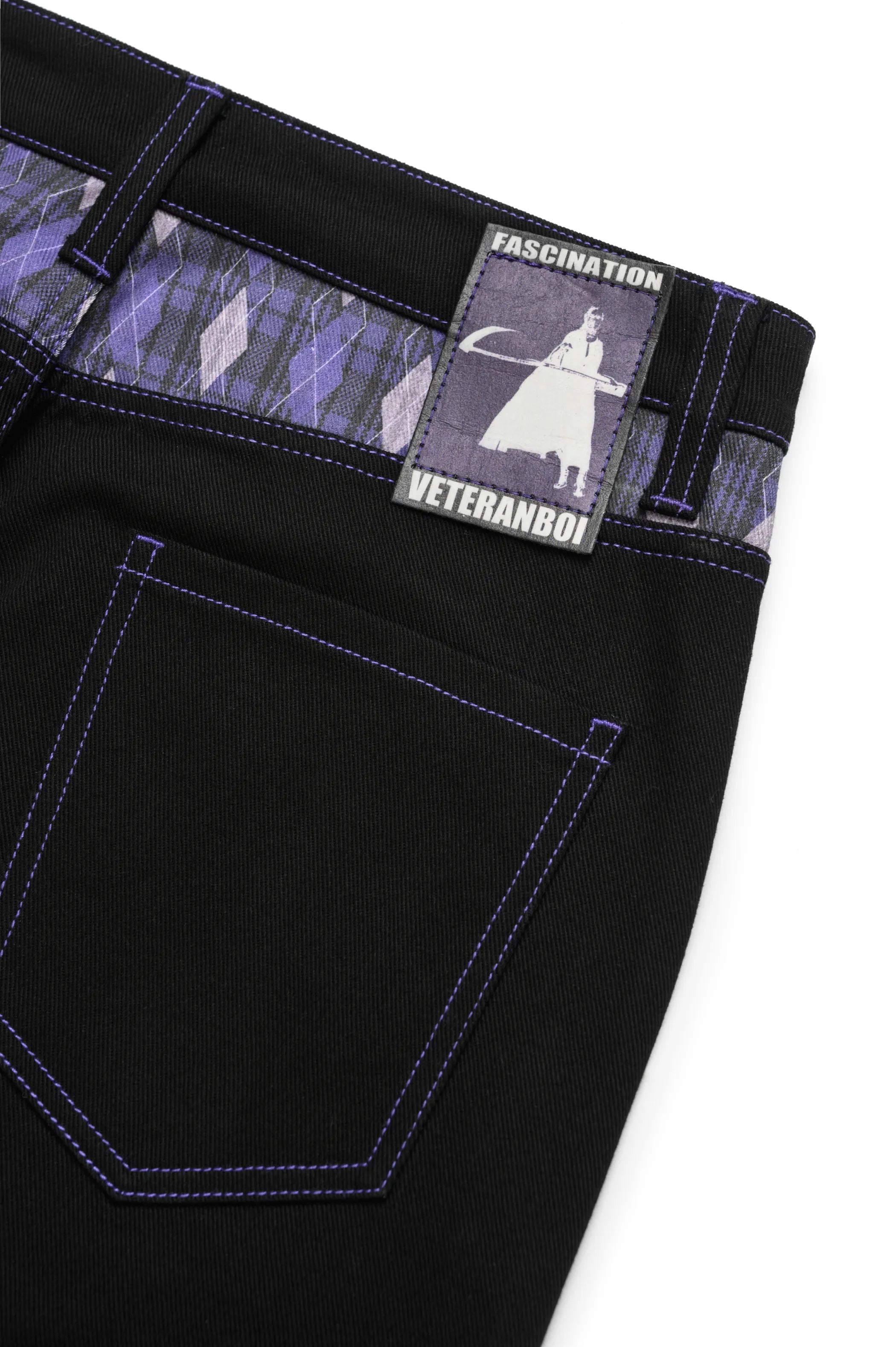 Purple diamond-grid jeans