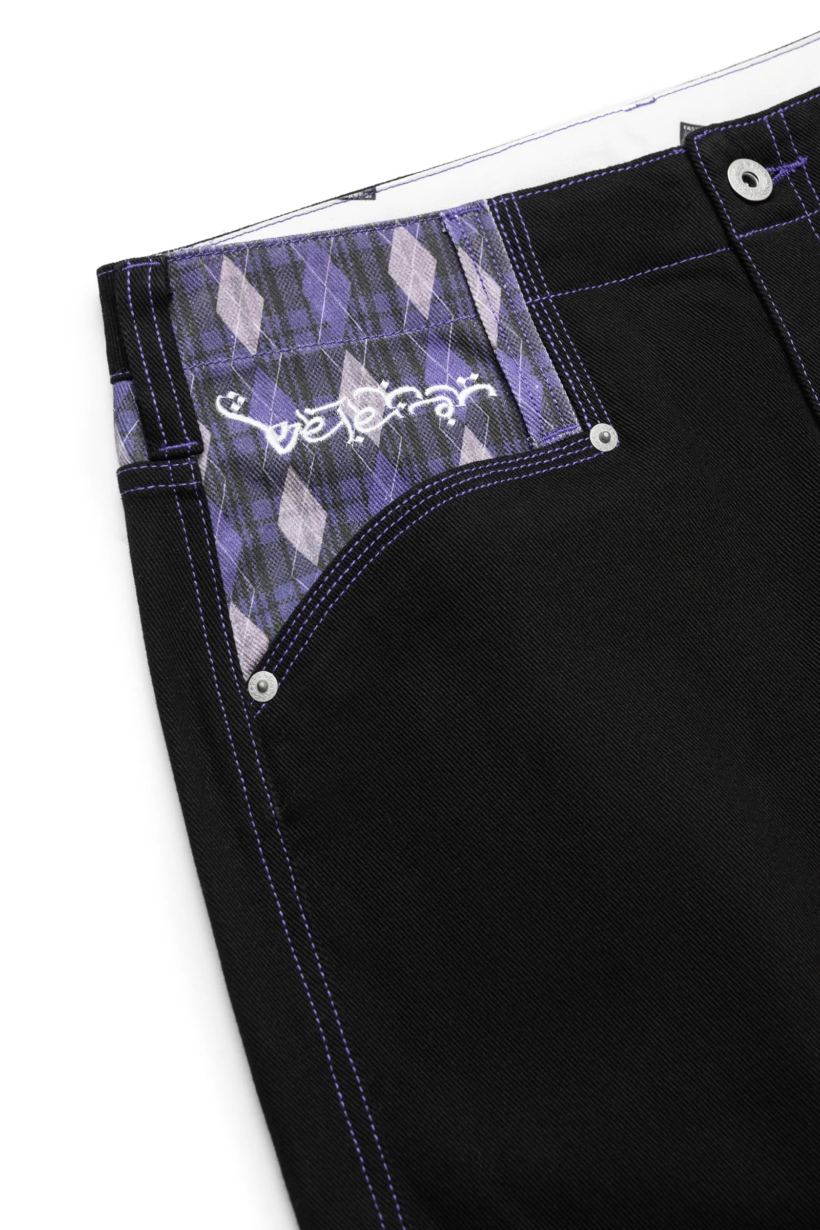 Purple diamond-grid jeans