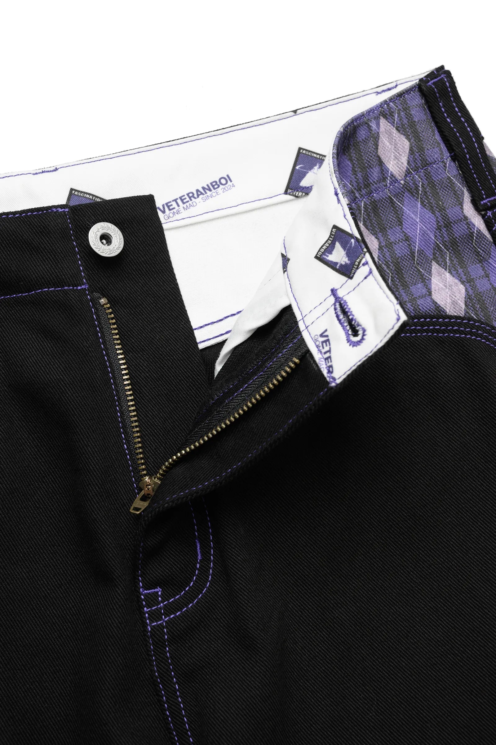 Purple diamond-grid jeans
