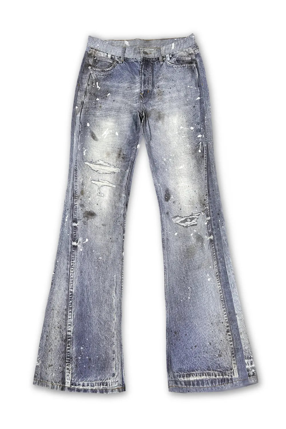 Ice Blue Stain Flared Denim Jeans