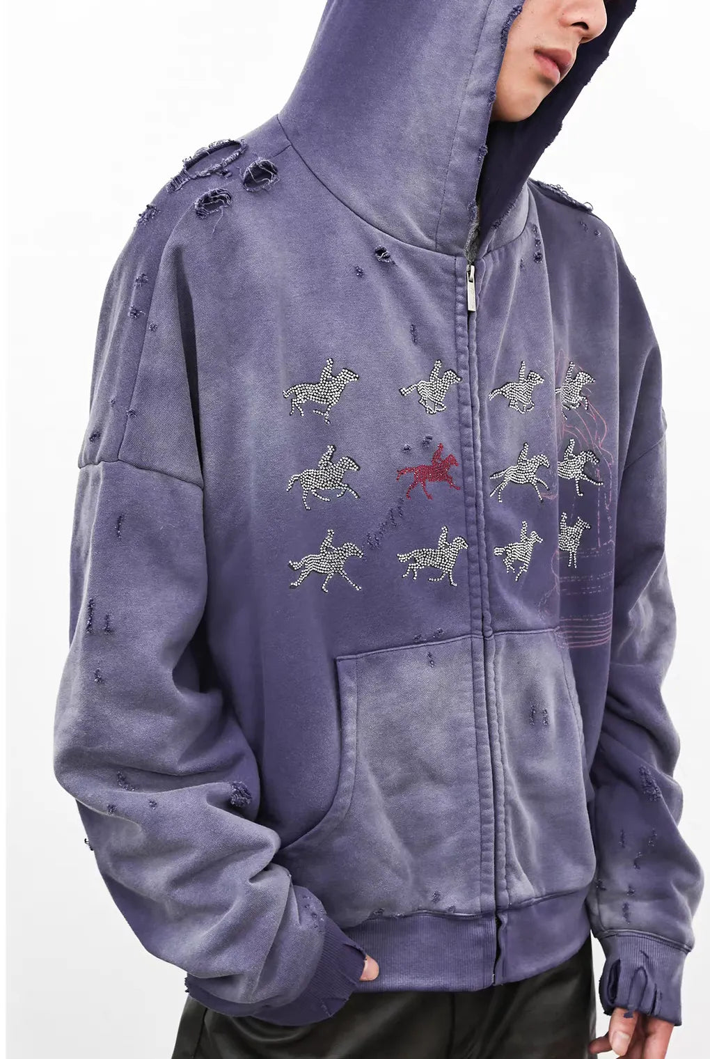 Purple Racing Rhinestone Zip Hoodie