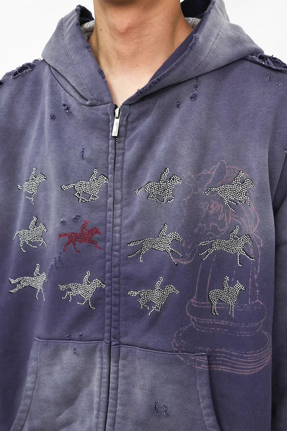 Purple Racing Rhinestone Zip Hoodie