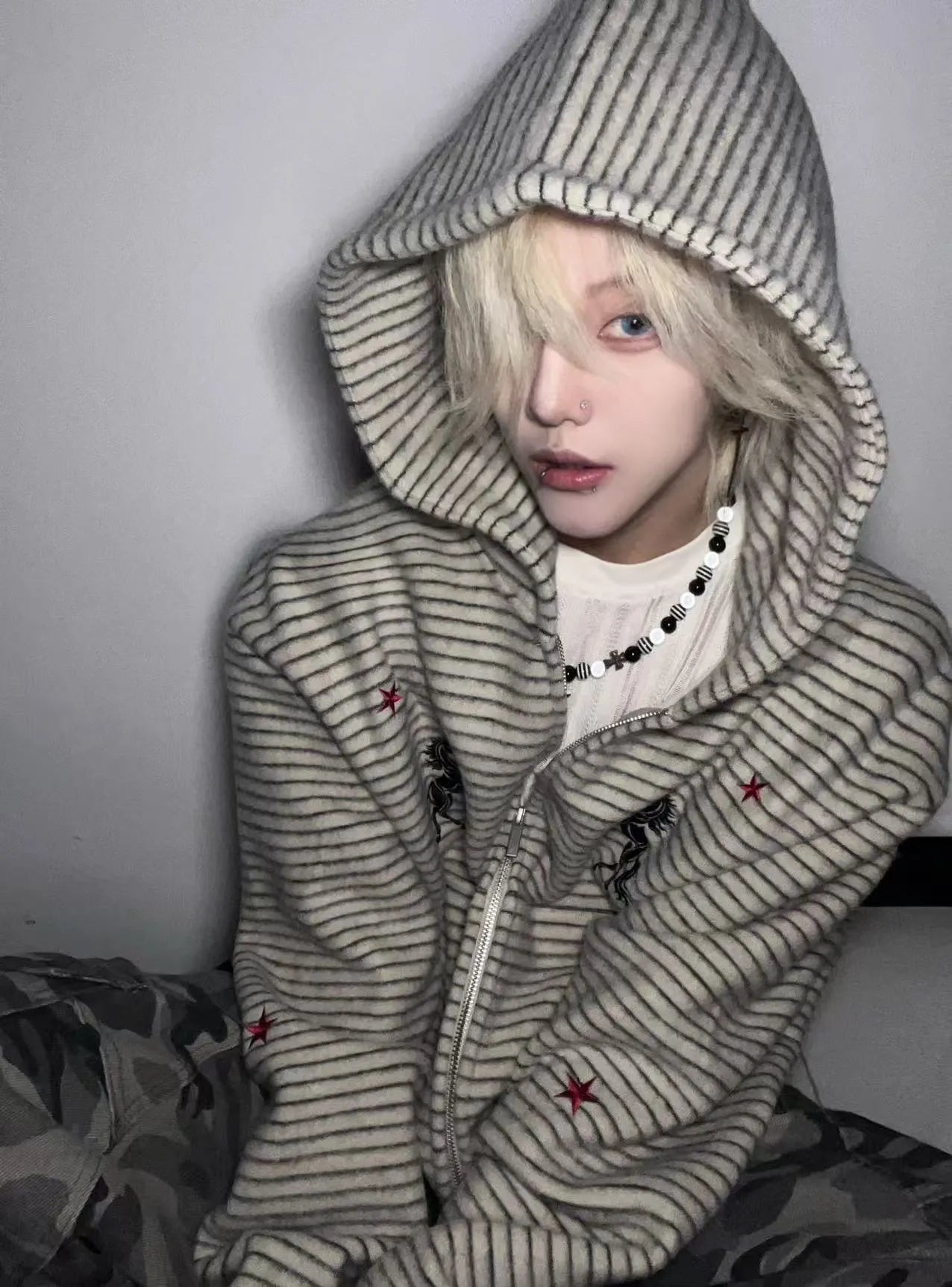 Red Star Unicorn Striped Zip Hoodie
