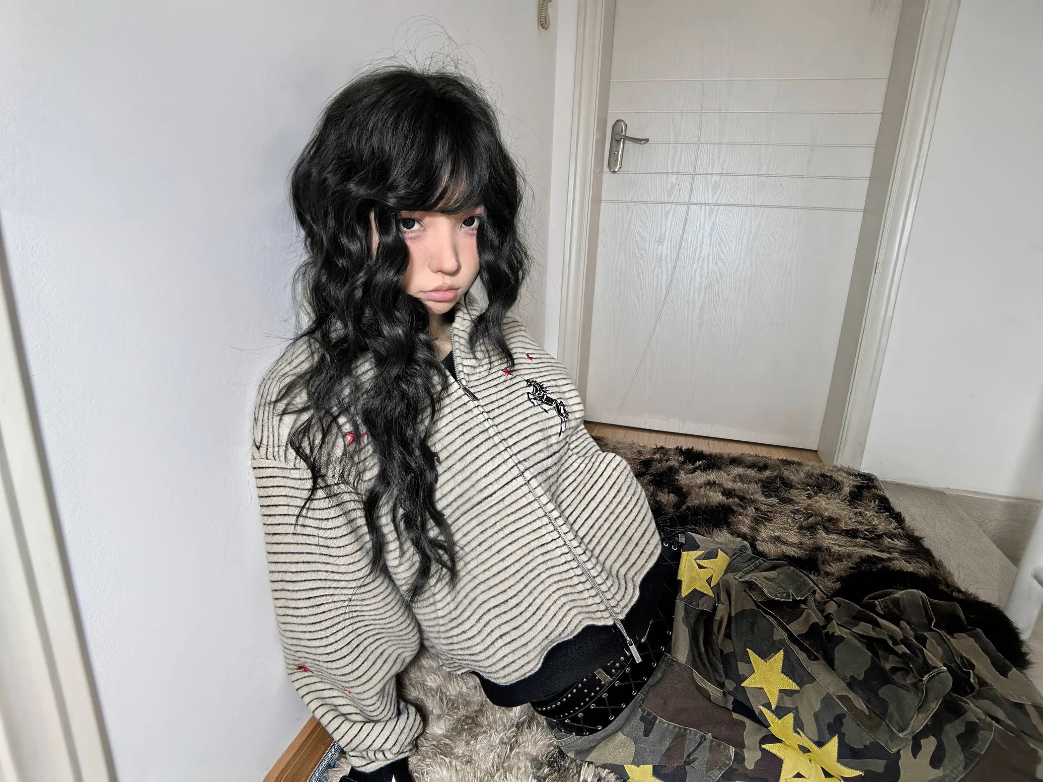 Red Star Unicorn Striped Zip Hoodie