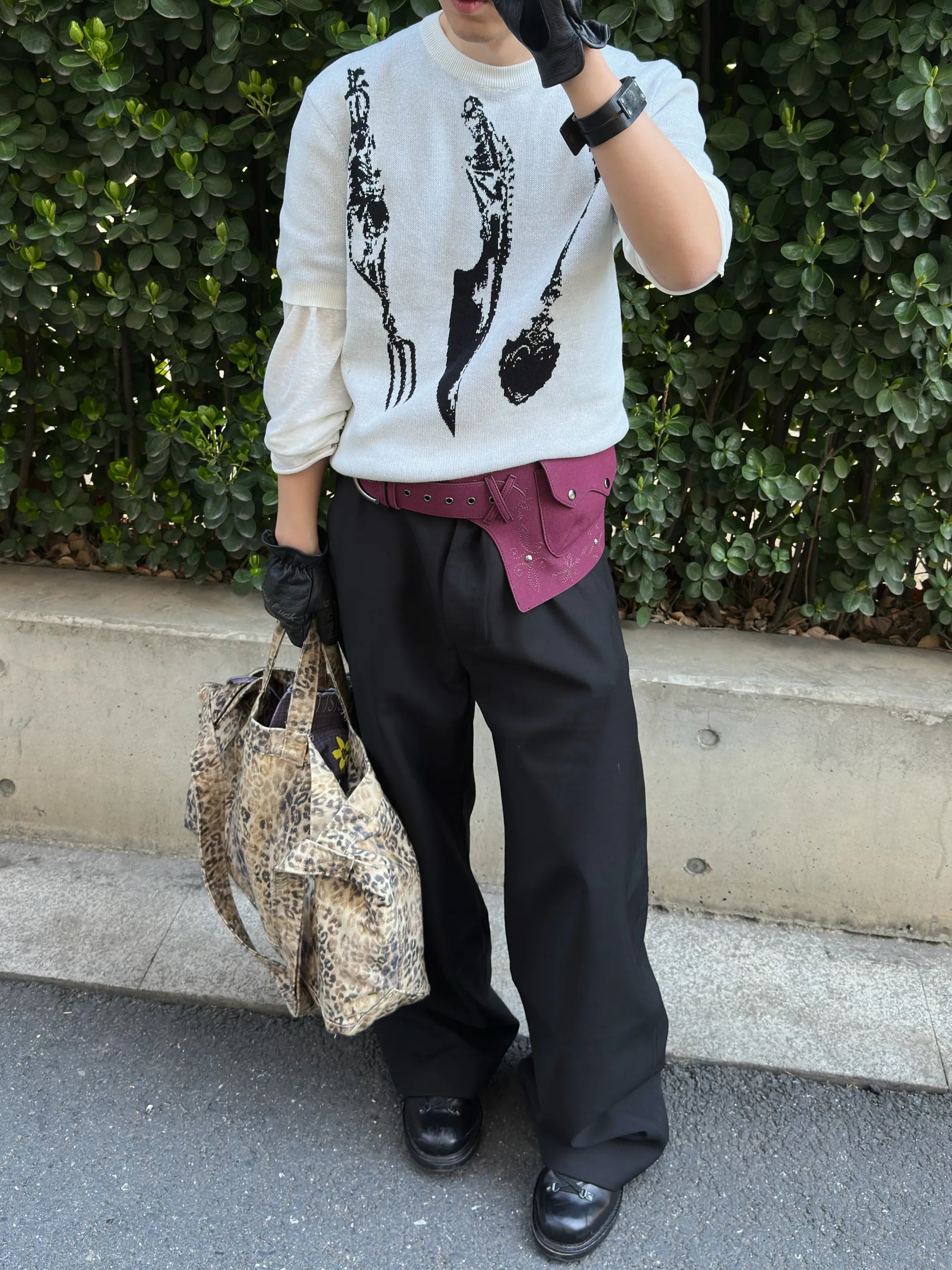 Skull Silverware Jacquard Knit Tee