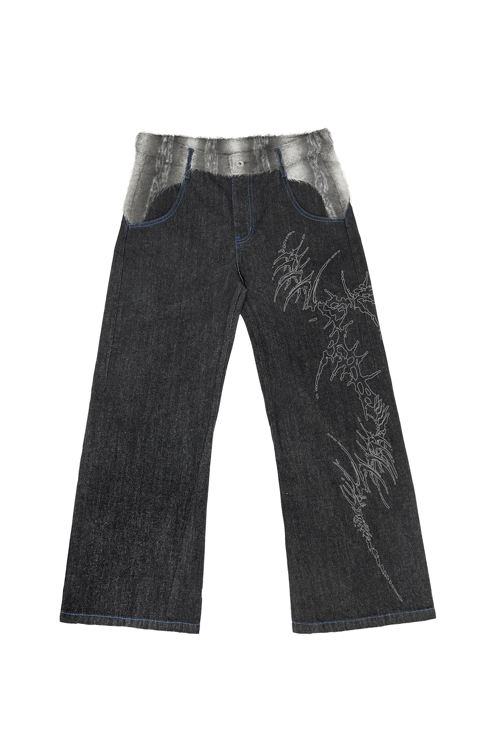 Sword Bone Laser Baggy Raw Jeans